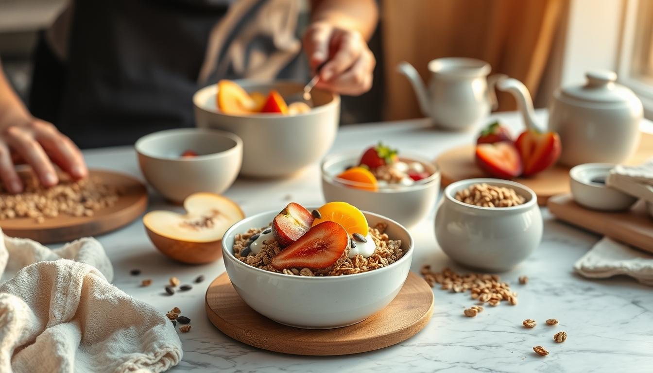 Measured baking ingredients prepared on a counter